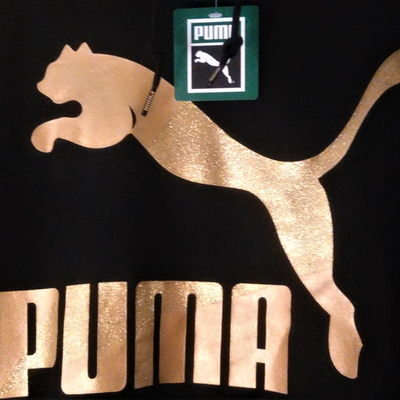 WOMENS PUMA GLAM BLACK&GOLD HOODED OVERSIZES DRESS - Picture 3 of 6